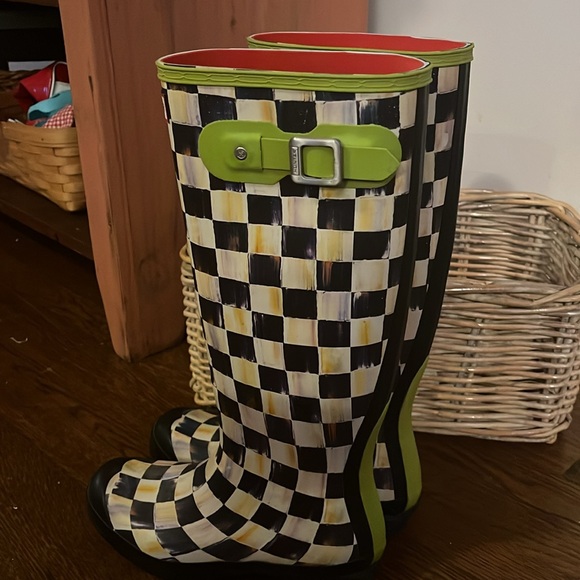 McKenzie Childs Courtly Check Hunter Rain Boots 9 - Picture 2 of 5